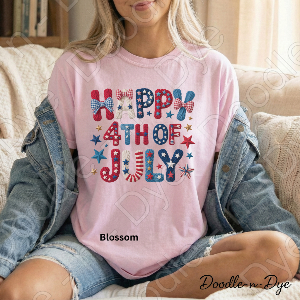 Happy 4th of July Comfort Colors Tee, Red White & Blue Faux Stitch Shirt, Patriotic T Shirt, 4th of July T-Shirt