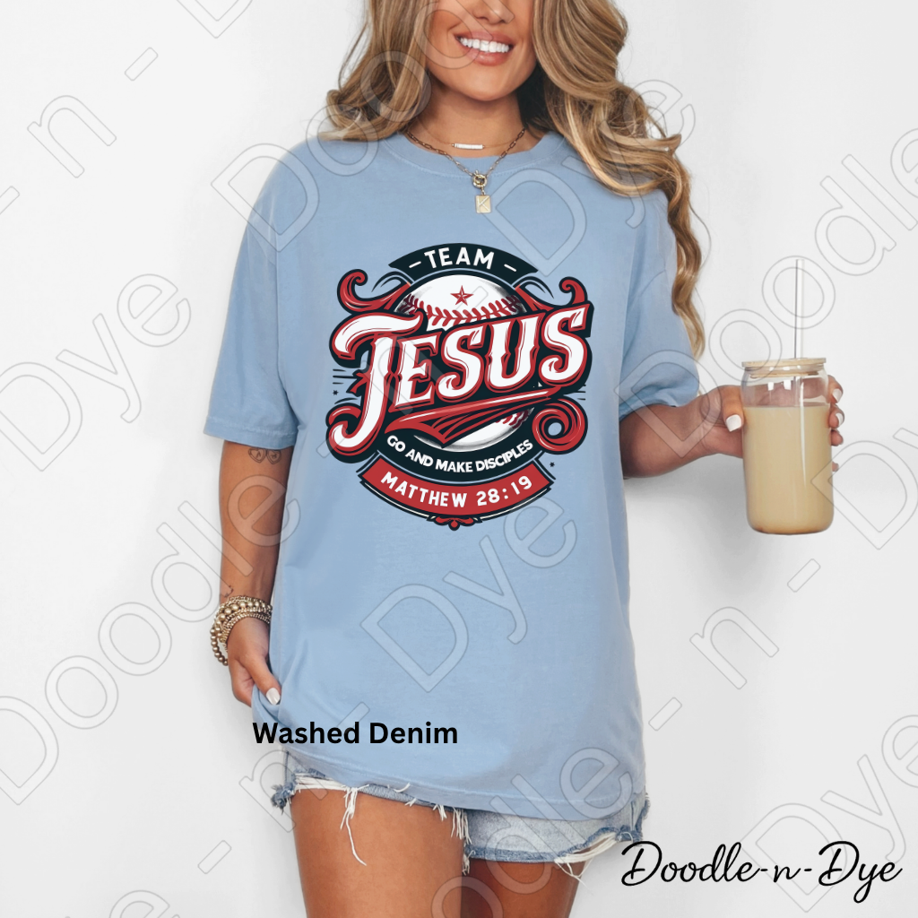 Team Jesus Comfort Colors Tee, Go and Make Disciples Shirt, Faith-Based T Shirt, Christian Baseball T-Shirt, Bible Verse Matthew 28:19 Tee
