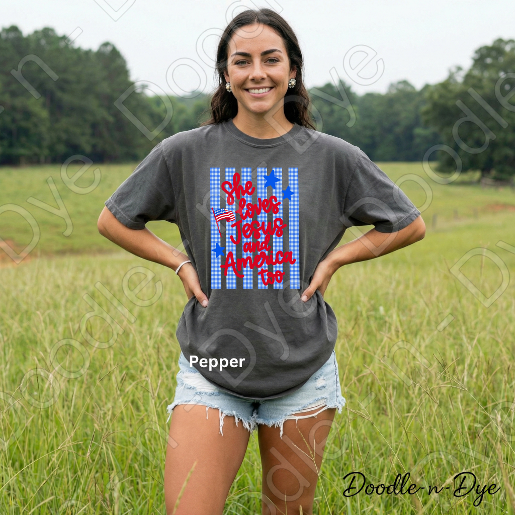 Patriotic Faith Comfort Colors Tee, She Loves Jesus & America Too Shirt, July 4th 250 Celebration Tee, Vintage USA Shirt