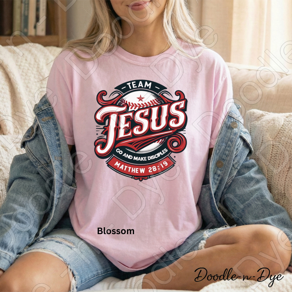 Team Jesus Comfort Colors Tee, Go and Make Disciples Shirt, Faith-Based T Shirt, Christian Baseball T-Shirt, Bible Verse Matthew 28:19 Tee