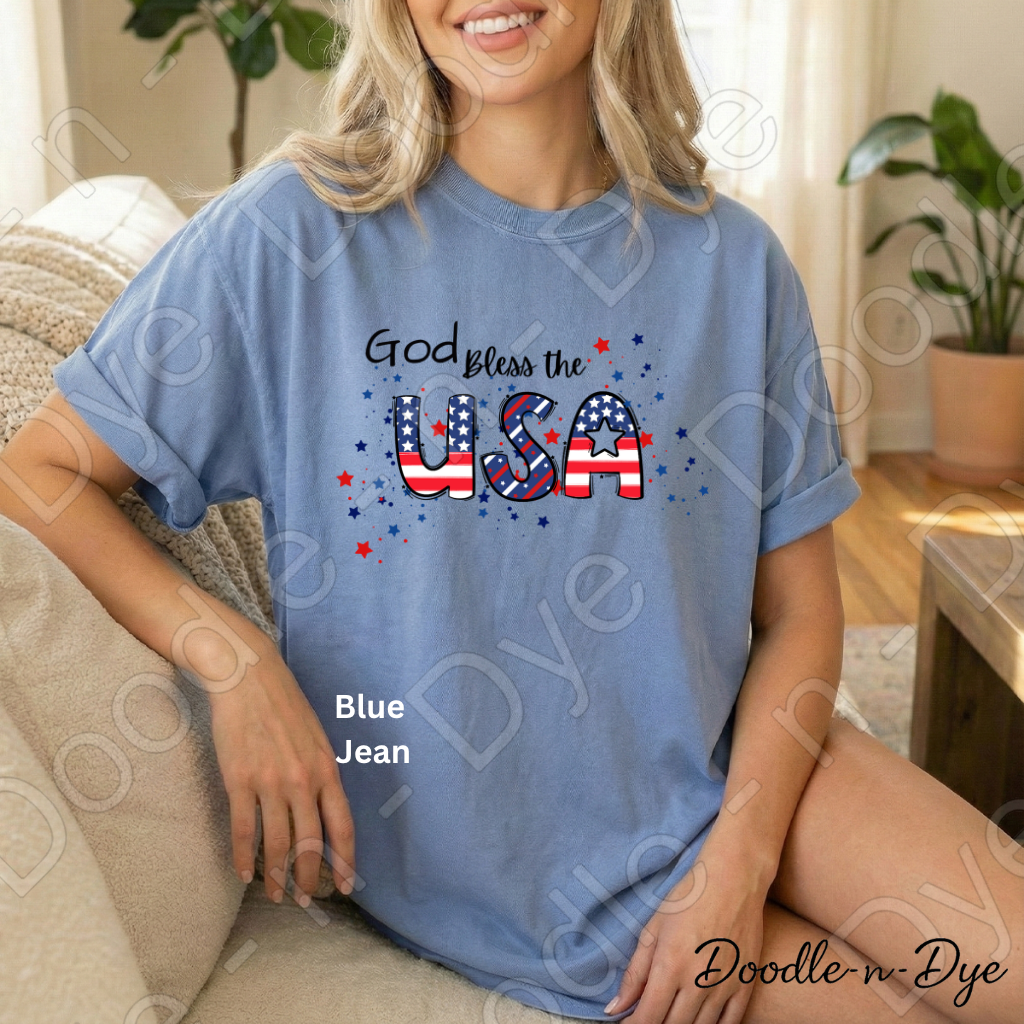 God Bless the USA Shirt, Comfort Colors Patriotic American Flag Tee, Patriotic T-Shirt, Family Matching Tees