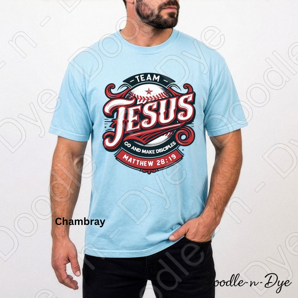Team Jesus Comfort Colors Tee, Go and Make Disciples Shirt, Faith-Based T Shirt, Christian Baseball T-Shirt, Bible Verse Matthew 28:19 Tee