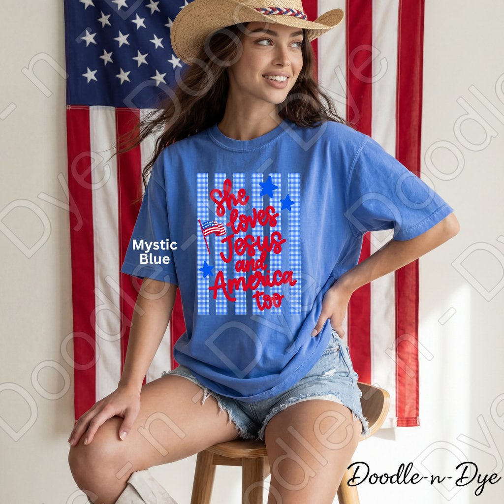 Patriotic Faith Comfort Colors Tee, She Loves Jesus & America Too Shirt, July 4th 250 Celebration Tee, Vintage USA Shirt