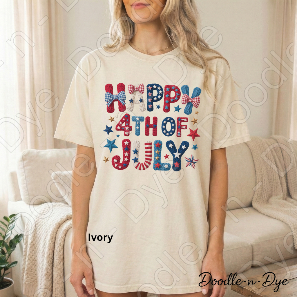 Happy 4th of July Comfort Colors Tee, Red White & Blue Faux Stitch Shirt, Patriotic T Shirt, 4th of July T-Shirt