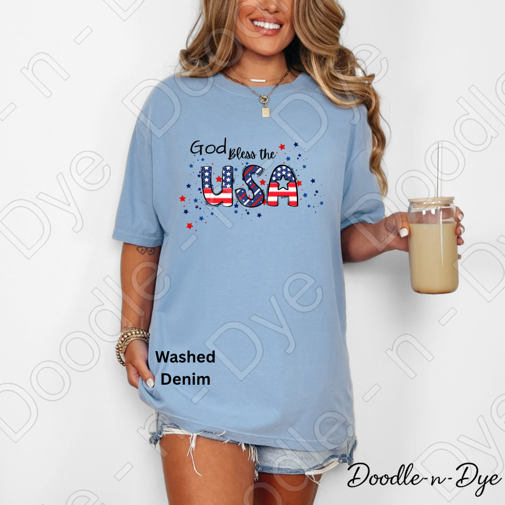 God Bless the USA Shirt, Comfort Colors Patriotic American Flag Tee, Patriotic T-Shirt, Family Matching Tees