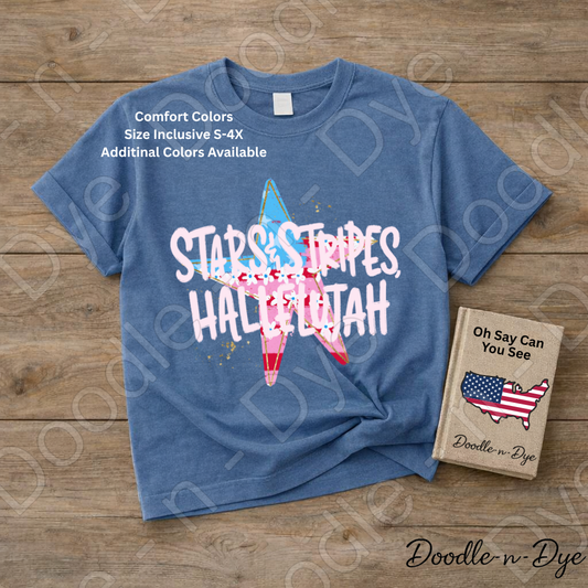 Stars Stripes Hallelujah Patriotic Shirt – Comfort Colors USA Graphic Tee for 4th of July, Summer, Faith & Americana Outfits