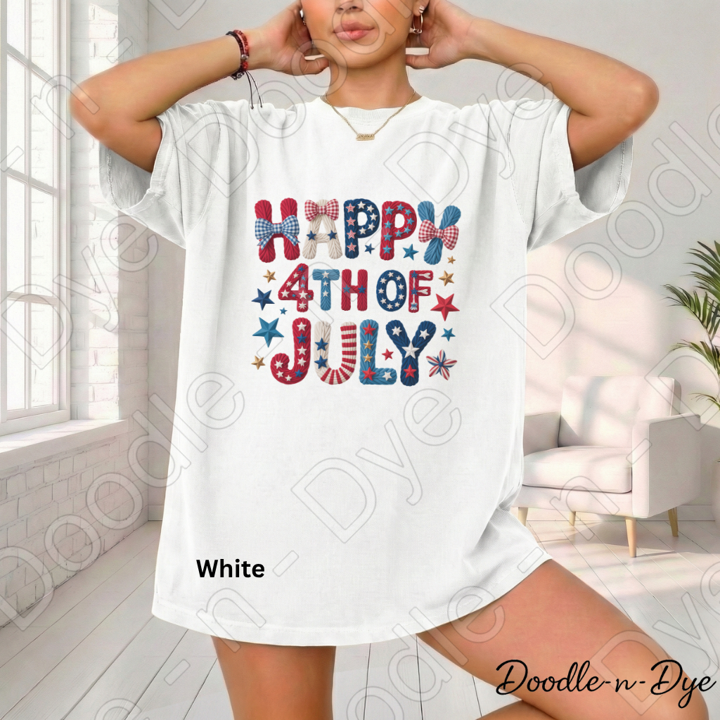 Happy 4th of July Comfort Colors Tee, Red White & Blue Faux Stitch Shirt, Patriotic T Shirt, 4th of July T-Shirt