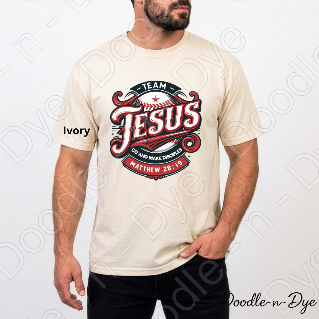 Team Jesus Comfort Colors Tee, Go and Make Disciples Shirt, Faith-Based T Shirt, Christian Baseball T-Shirt, Bible Verse Matthew 28:19 Tee