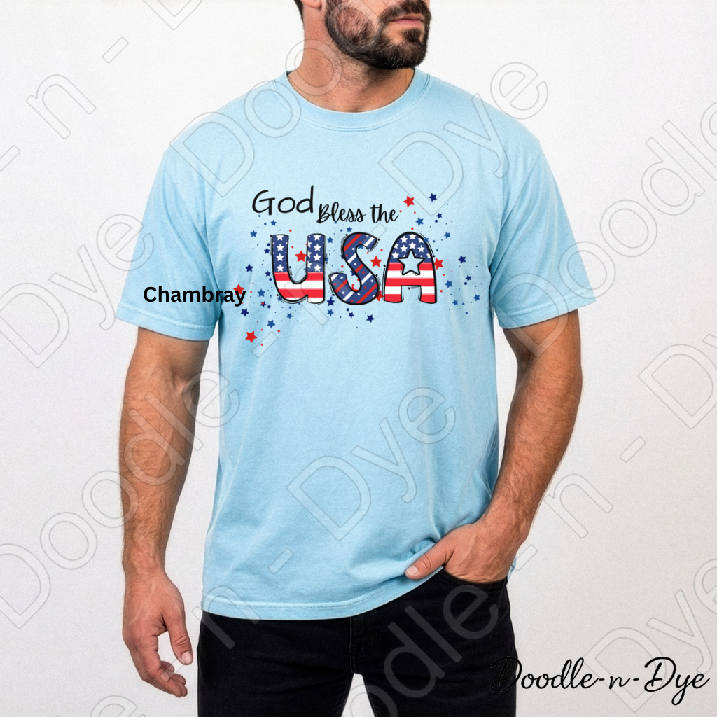 God Bless the USA Shirt, Comfort Colors Patriotic American Flag Tee, Patriotic T-Shirt, Family Matching Tees