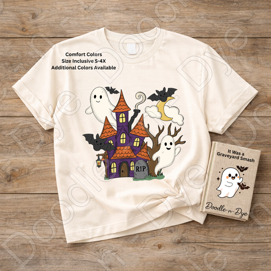 Cute Haunted House Shirt | Ghost Halloween Comfort Colors Tee | Whimsical Halloween Shirt | Spooky Cute Fall Tee | Cozy Halloween Shirt