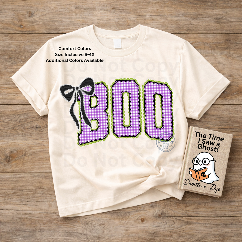 BOO Halloween Shirt | Purple Gingham Ghost Season Tee | Cute Halloween Graphic Shirt | Comfort Colors® 1717 Fall T-Shirt | Coquette Halloween Tee