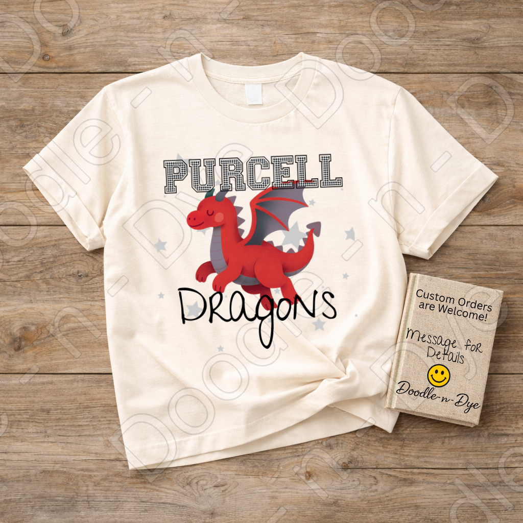 Custom Purcell Dragons Youth Shirt, Personalized School Mascot Tee, Gildan 5000B Youth T-Shirt, Cute Dragon Spirit Shirt, School Pride Tee, Gift for Her, Gift for Him