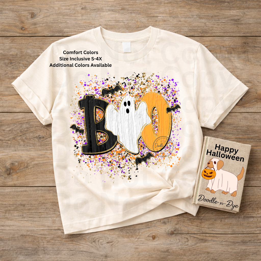 BOO Ghost Shirt | Comfort Colors® 1717 Cute Halloween T-Shirt | Spooky Season Ghost Tee | Bat Halloween Graphic Shirt | Fall Boutique Tee