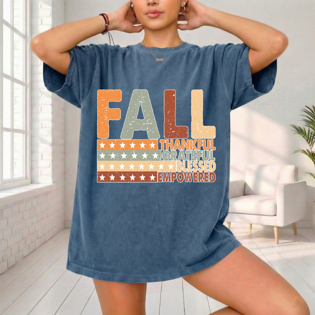 Fall Thankful Grateful Blessed Shirt | Autumn Graphic Tee | Thanksgiving Empowerment Shirt | Comfort Colors® 1717 Fall T-Shirt | Inspirational Fall Tee