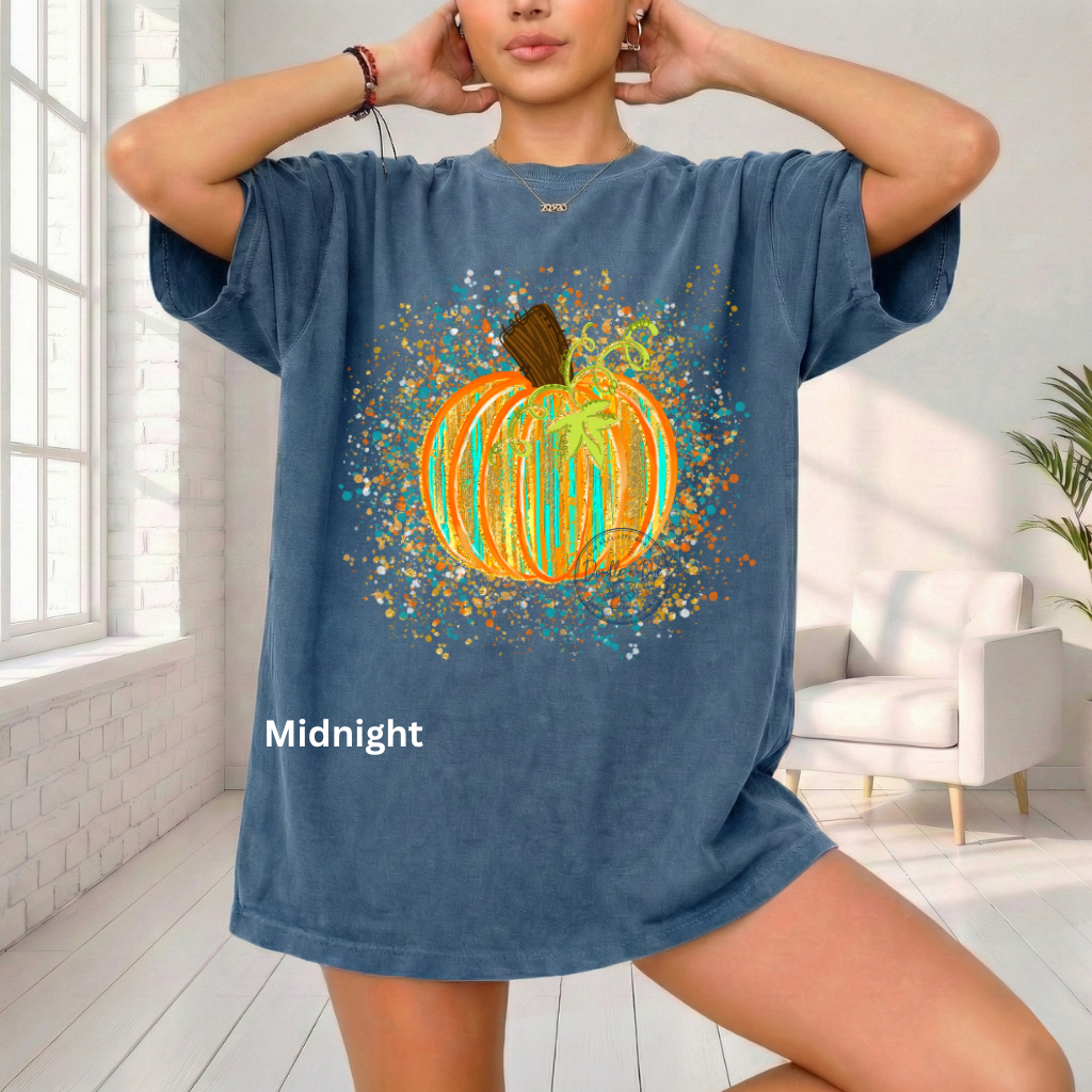 Watercolor Pumpkin Shirt | Artistic Splatter Paint Fall Pumpkin Tee | Autumn Graphic T-Shirt | Comfort Colors® 1717 | Pumpkin Patch Outfit | Cozy Fall Shirt
