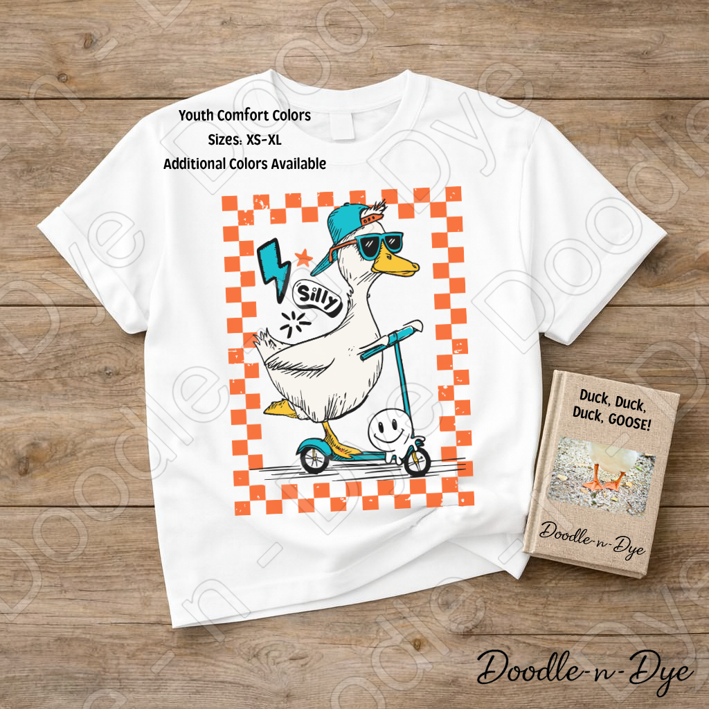 Youth Silly Goose Comfort Colors Tee, Summer Duck Scooter Shirt, Silly Duck T-Shirt, Youth Summer Graphic T Shirt