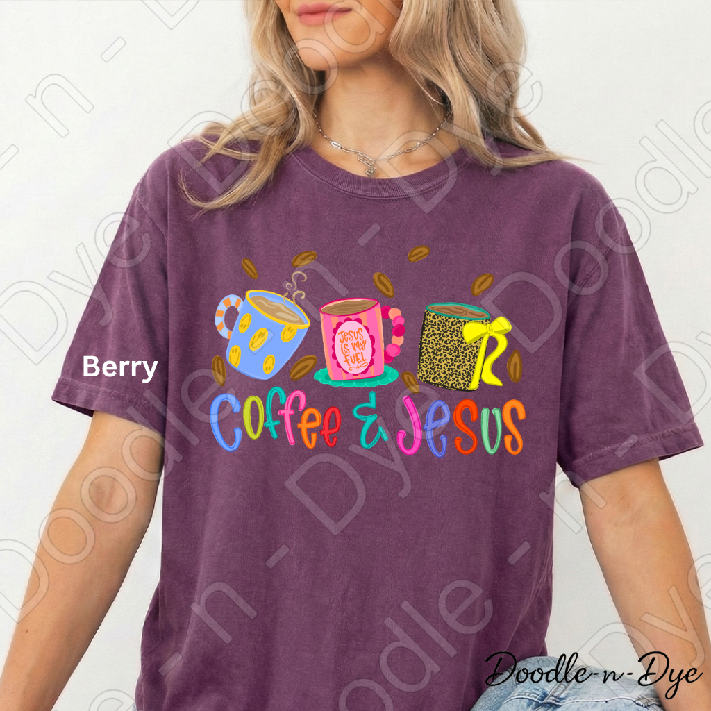 Coffee & Jesus Shirt, Christian Coffee Lover Tee, Faith Graphic Tee, Comfort Colors 1717 Shirt, Colorful Christian Shirt