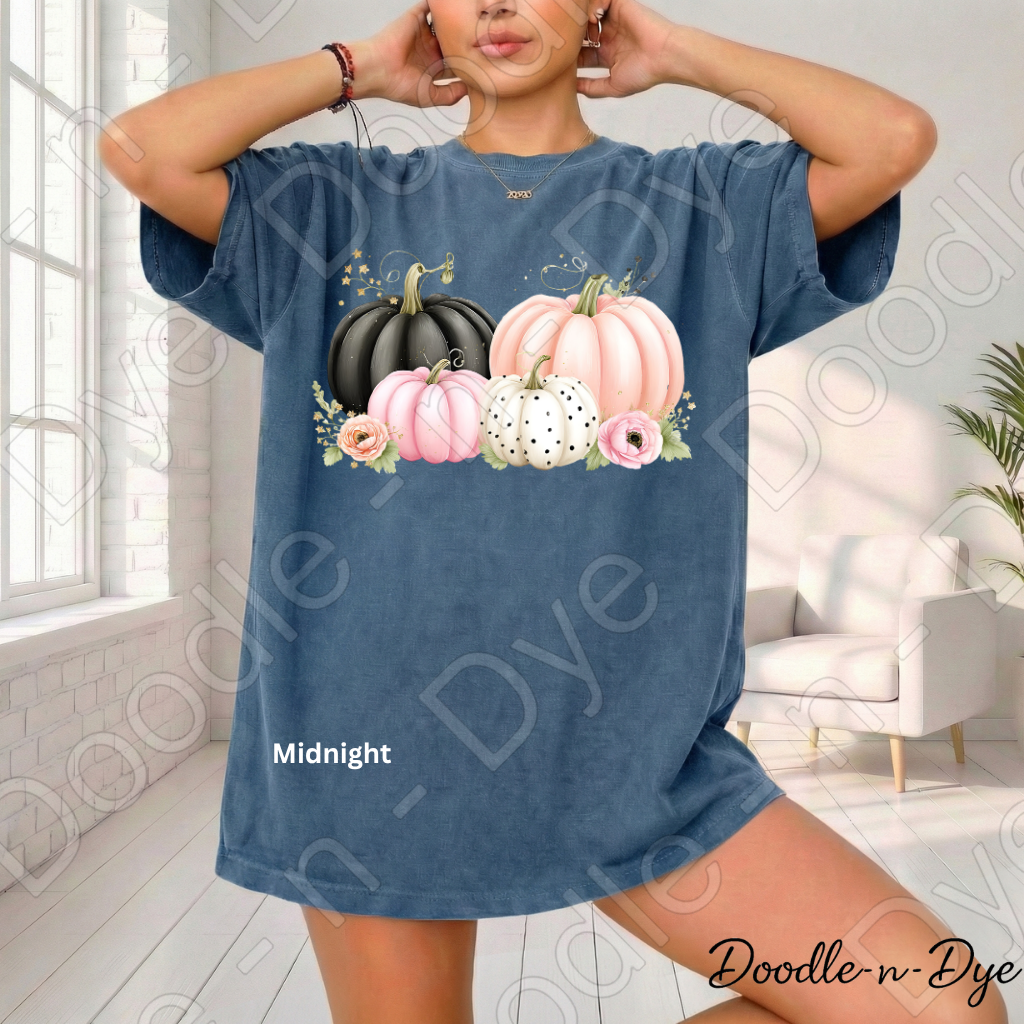 Shabby Chic Pumpkin Shirt, Pink & Black Pumpkin Tee, Fall Pumpkin Shirt, Comfort Colors 1717, Cottagecore Autumn Shirt, Cozy Fall Tee