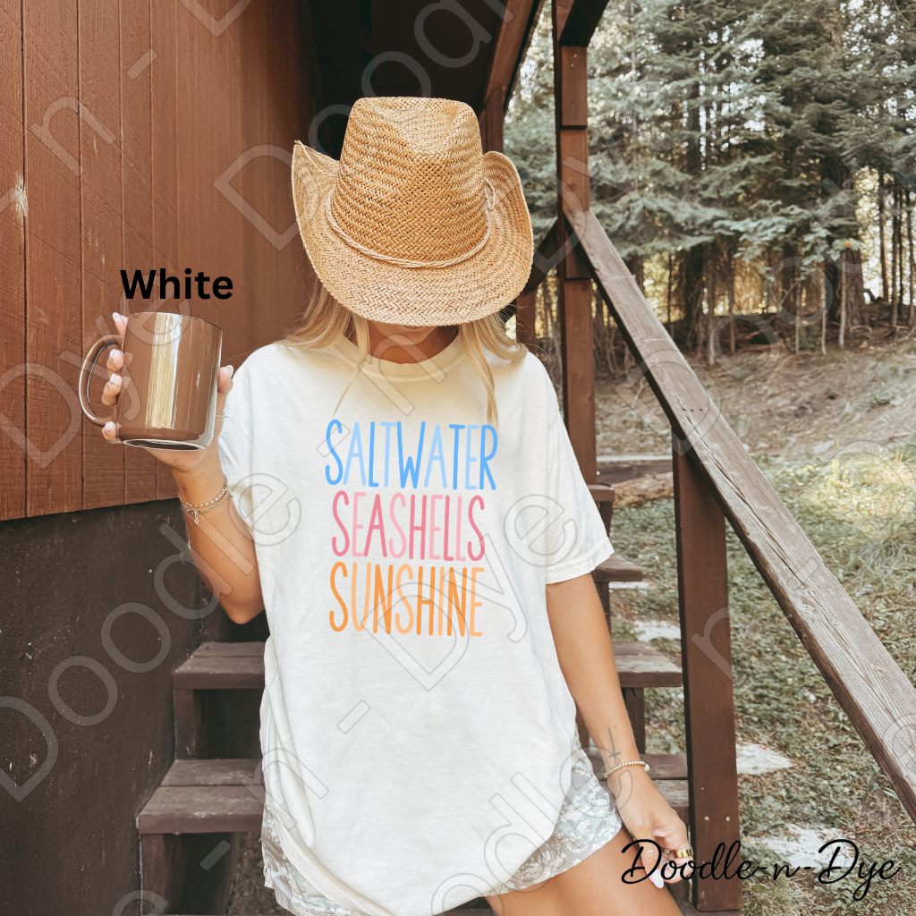 Saltwater Seashells Sunshine Shirt – Comfort Colors Beach Tee - Matching Family Tees