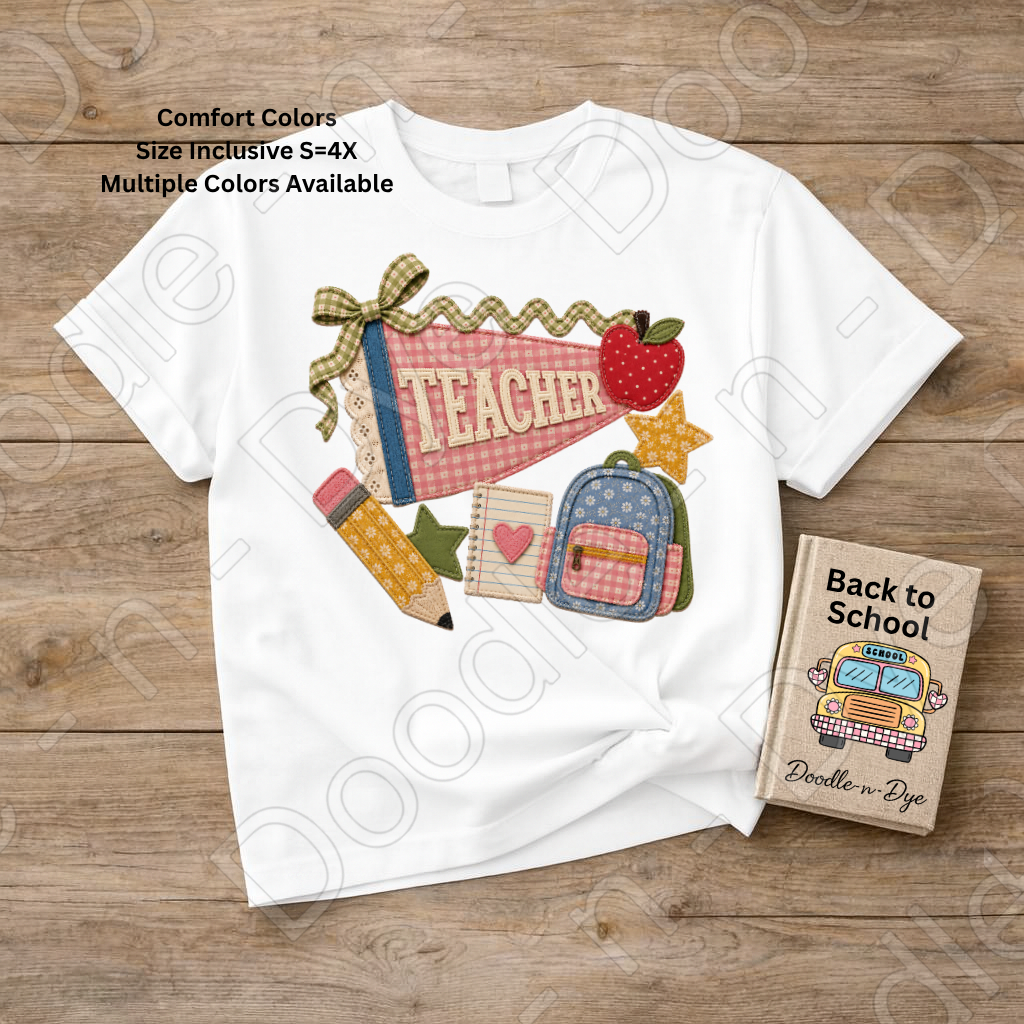 Vintage Teacher Shirt | Back to School Comfort Colors Tee | Retro Patchwork Teacher Graphic Tee | Cute Teacher Gift | Comfort Colors 1717