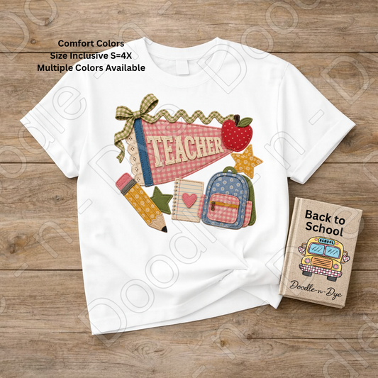 Vintage Teacher Shirt | Back to School Comfort Colors Tee | Retro Patchwork Teacher Graphic Tee | Cute Teacher Gift | Comfort Colors 1717