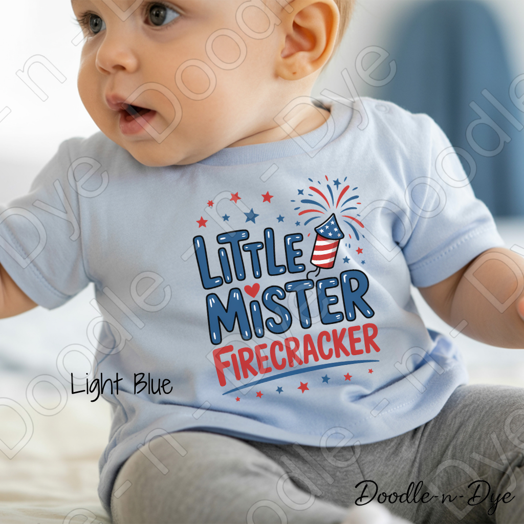 Little Mister Firecracker Rabbit Skins Tee, Baby Firecracker Shirt, 4th of July Toddler Tee, Patriotic Baby Shirt