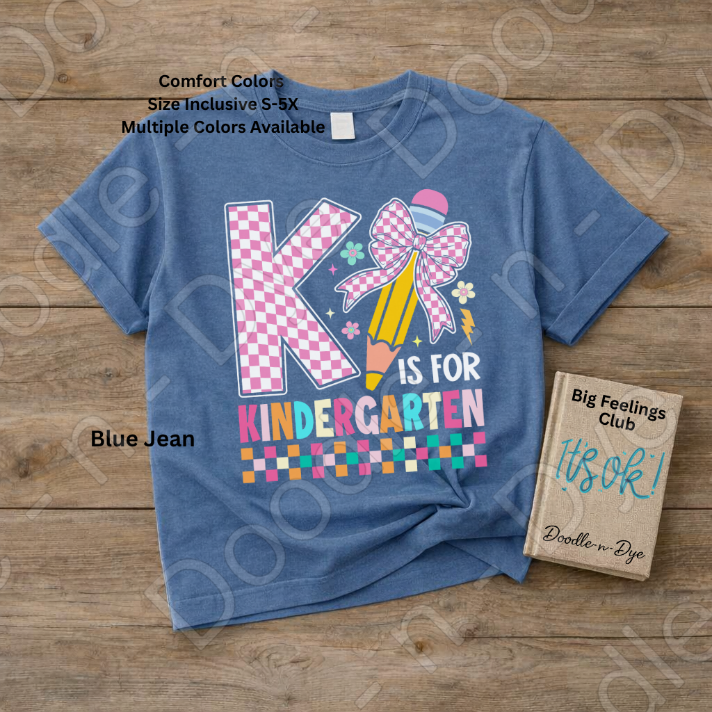 K Is for Kindergarten Shirt with Pencil Bow – Comfort Colors Back‑to‑School Tee for Teachers, Staff, Meet‑the‑Teacher & Classroom Outfits