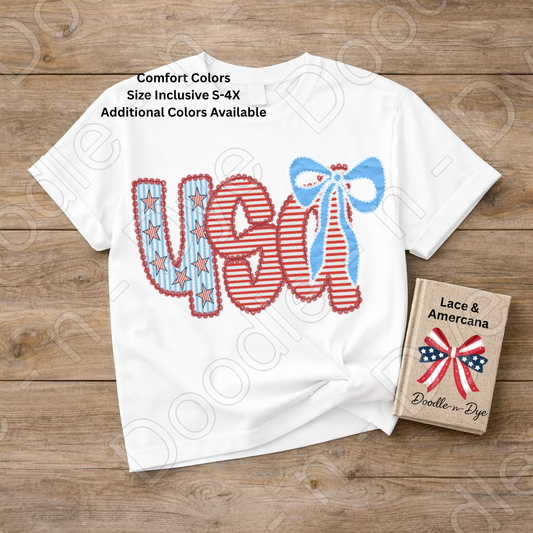 USA Lace & Americana Bow Shirt – Comfort Colors Patriotic Tee for Summer, 4th of July, Concerts, Parades & Everyday USA Pride