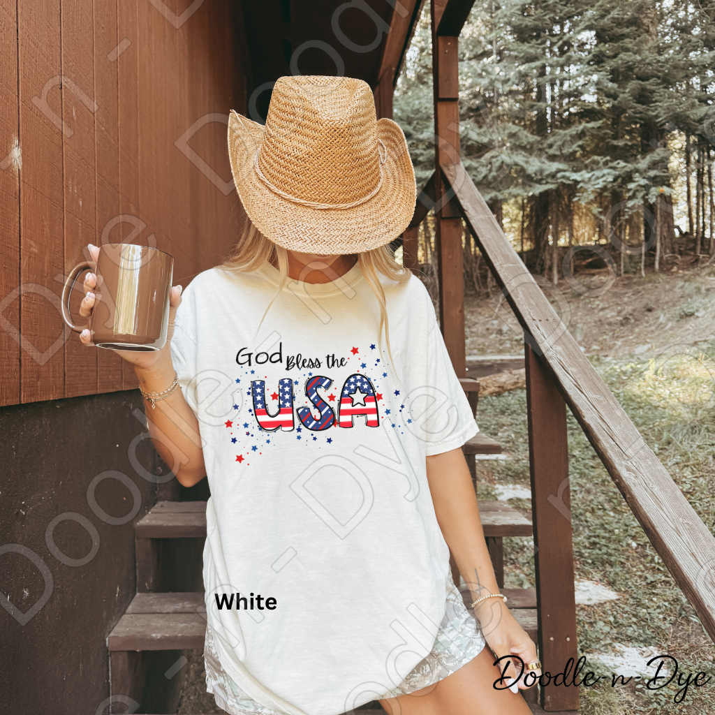 God Bless the USA Shirt, Comfort Colors Patriotic American Flag Tee, Patriotic T-Shirt, Family Matching Tees