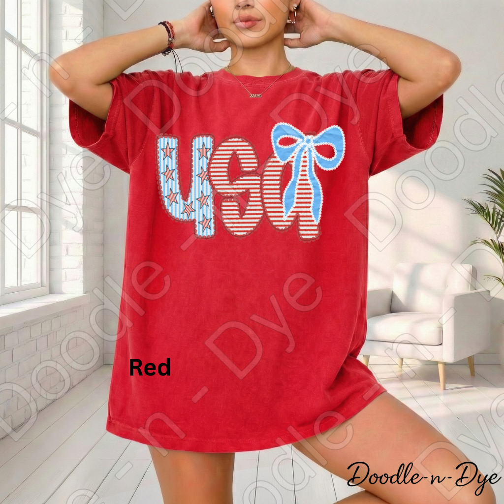 USA Lace & Americana Bow Shirt – Comfort Colors Patriotic Tee for Summer, 4th of July, Concerts, Parades & Everyday USA Pride