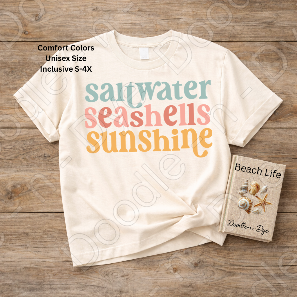 Saltwater Seashells Sunshine Shirt – Comfort Colors Beach Tee - Family Vacation T-Shirt