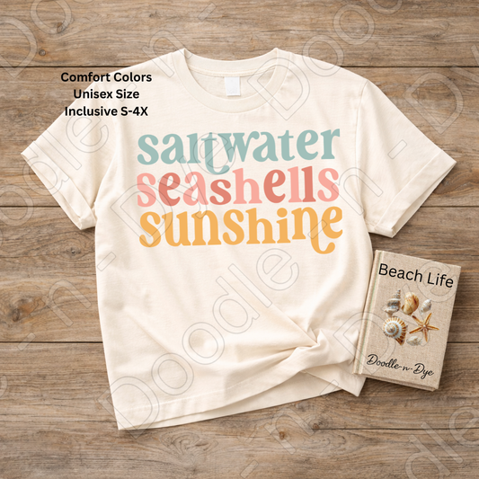 Saltwater Seashells Sunshine Shirt – Comfort Colors Beach Tee - Family Vacation T-Shirt