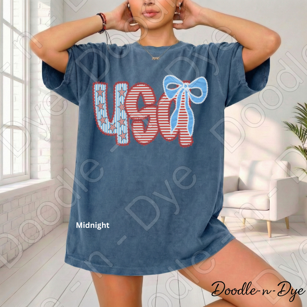 USA Lace & Americana Bow Shirt – Comfort Colors Patriotic Tee for Summer, 4th of July, Concerts, Parades & Everyday USA Pride