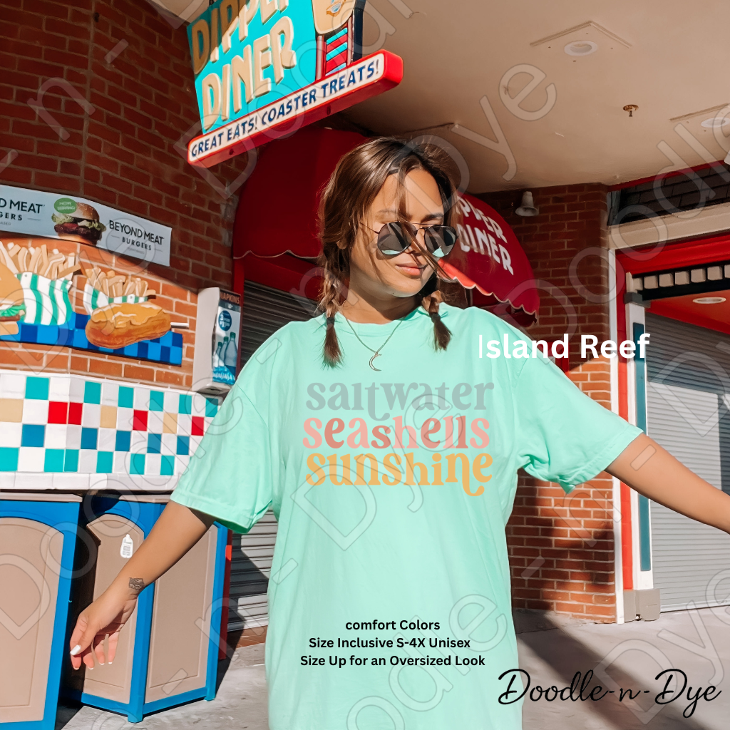 Saltwater Seashells Sunshine Shirt – Comfort Colors Beach Tee - Family Vacation T-Shirt