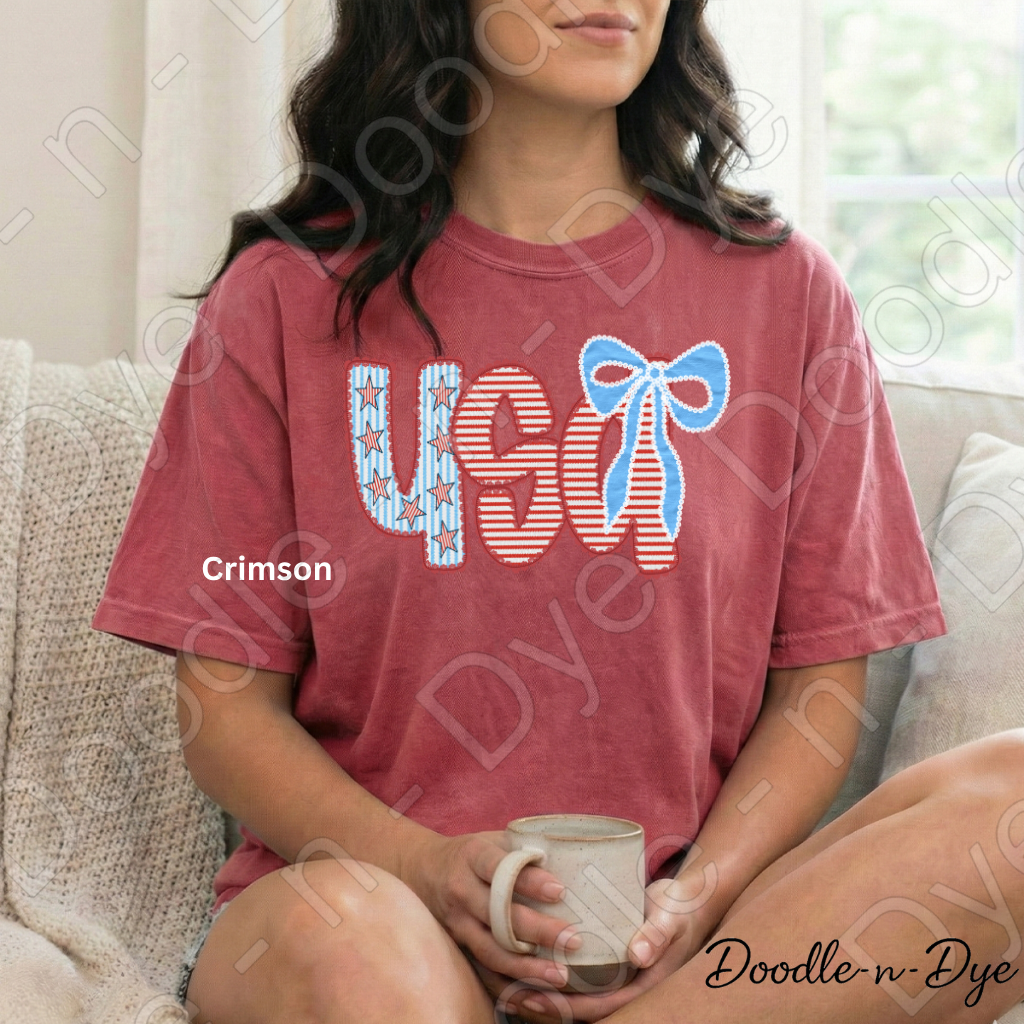 USA Lace & Americana Bow Shirt – Comfort Colors Patriotic Tee for Summer, 4th of July, Concerts, Parades & Everyday USA Pride
