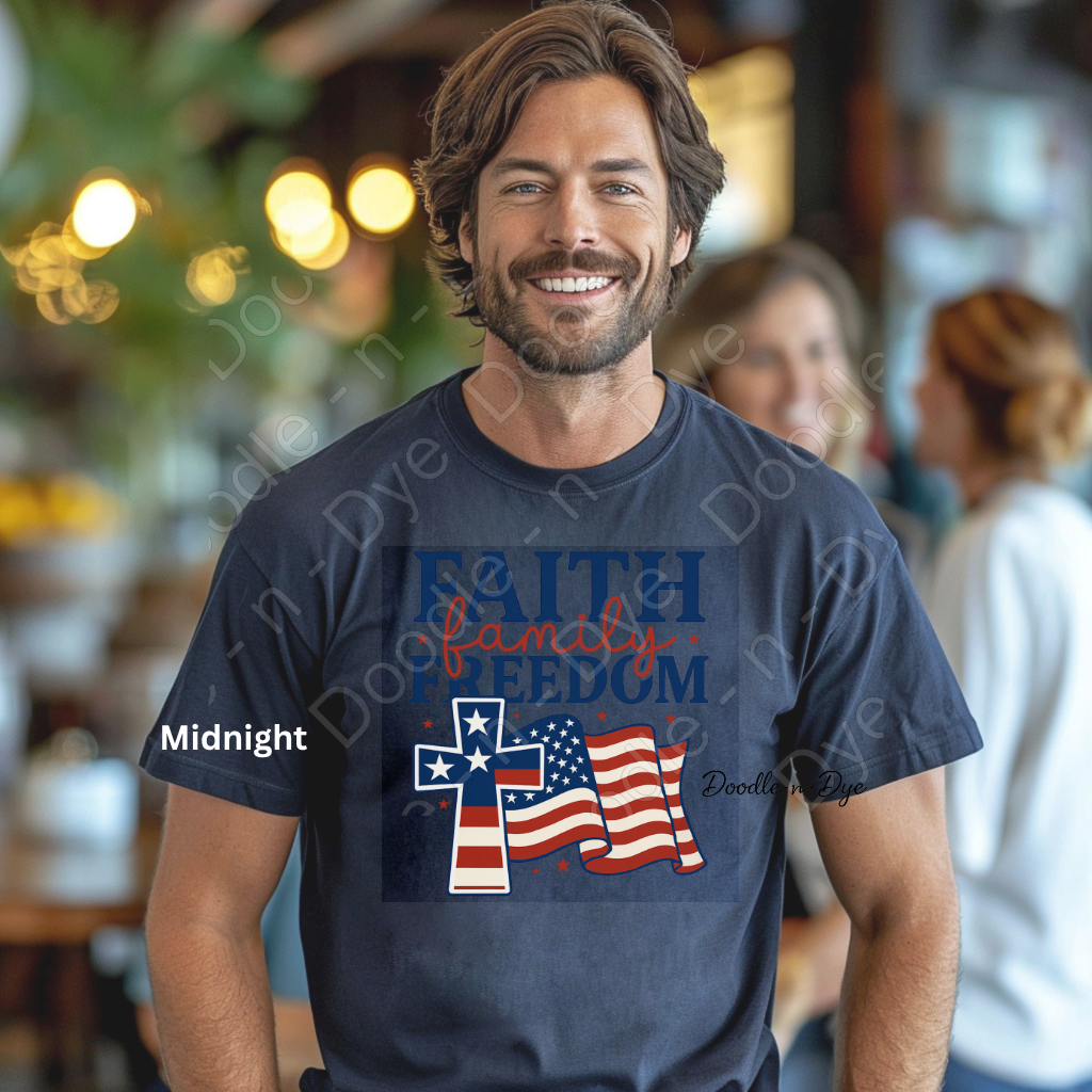 July 4th Faith-Based Comfort Colors Tee, Faith Family Freedom Shirt, USA Faith T Shirt, Red White & Blue Tee, Family Matching Tees