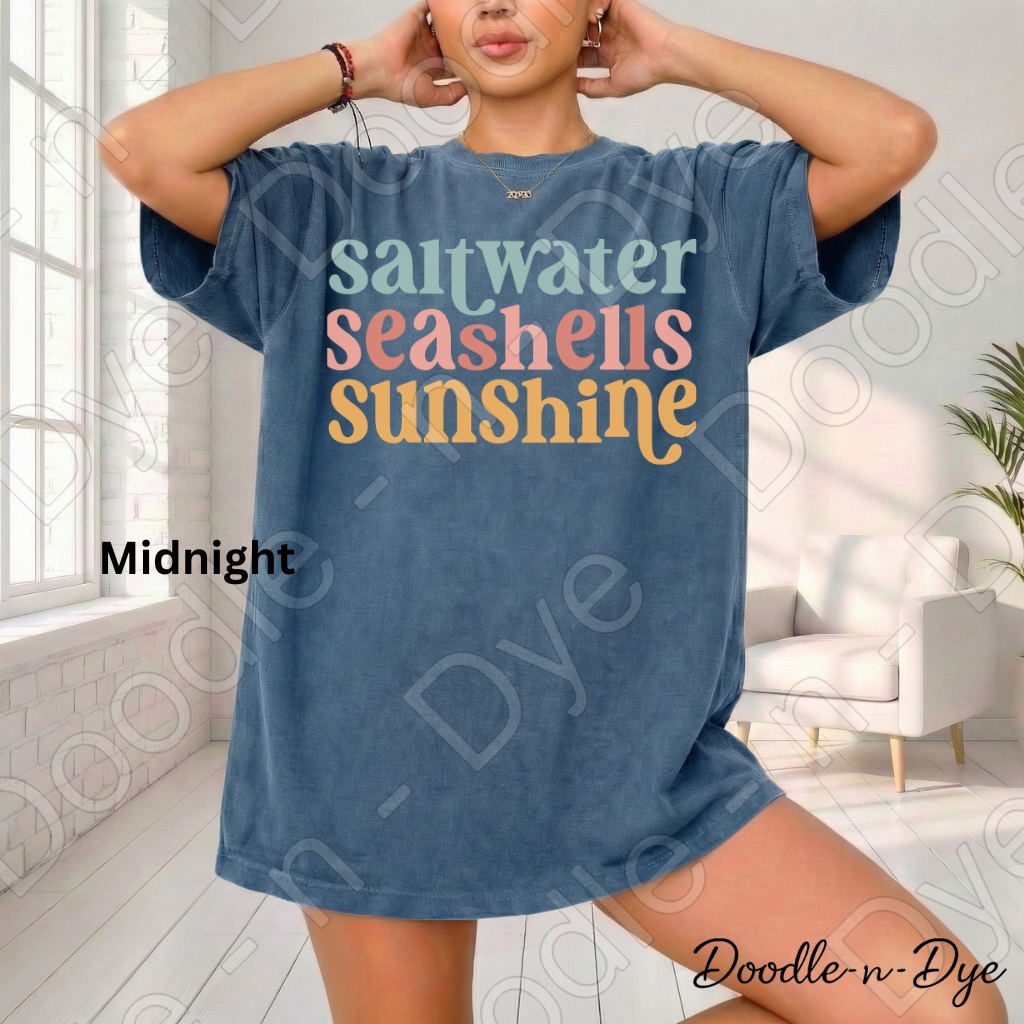 Saltwater Seashells Sunshine Shirt – Comfort Colors Beach Tee - Family Vacation T-Shirt
