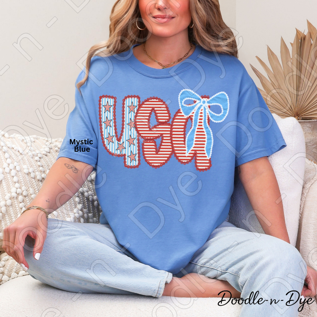 USA Lace & Americana Bow Shirt – Comfort Colors Patriotic Tee for Summer, 4th of July, Concerts, Parades & Everyday USA Pride