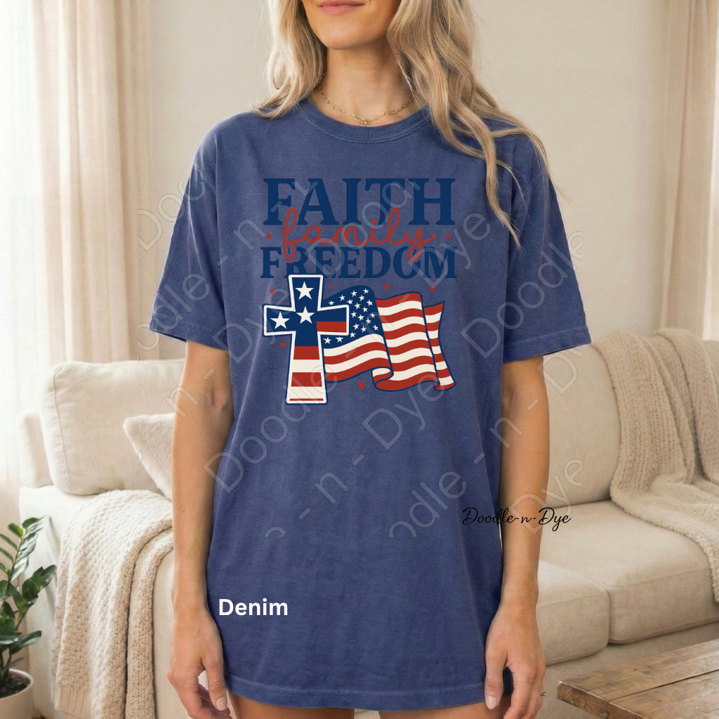 July 4th Faith-Based Comfort Colors Tee, Faith Family Freedom Shirt, USA Faith T Shirt, Red White & Blue Tee, Family Matching Tees