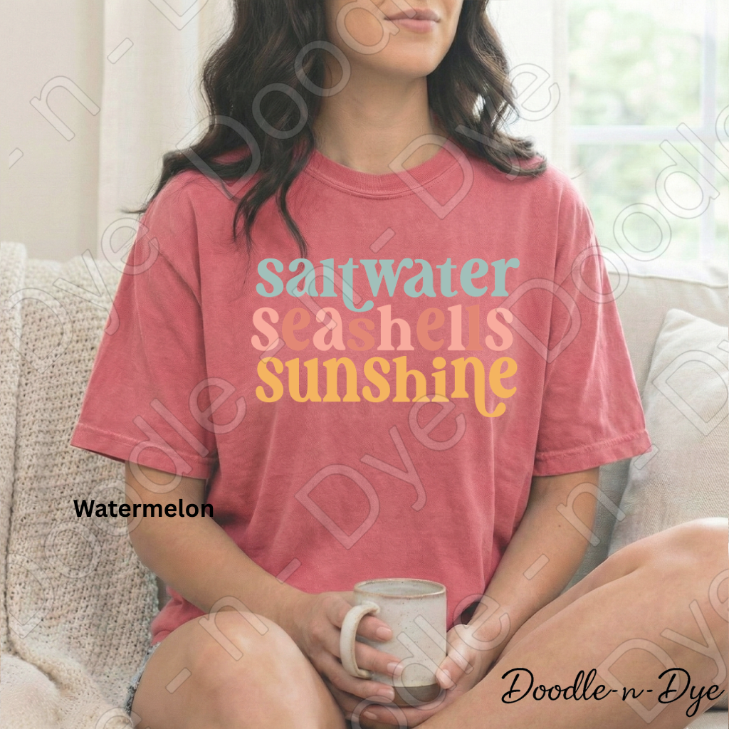 Saltwater Seashells Sunshine Shirt – Comfort Colors Beach Tee - Family Vacation T-Shirt