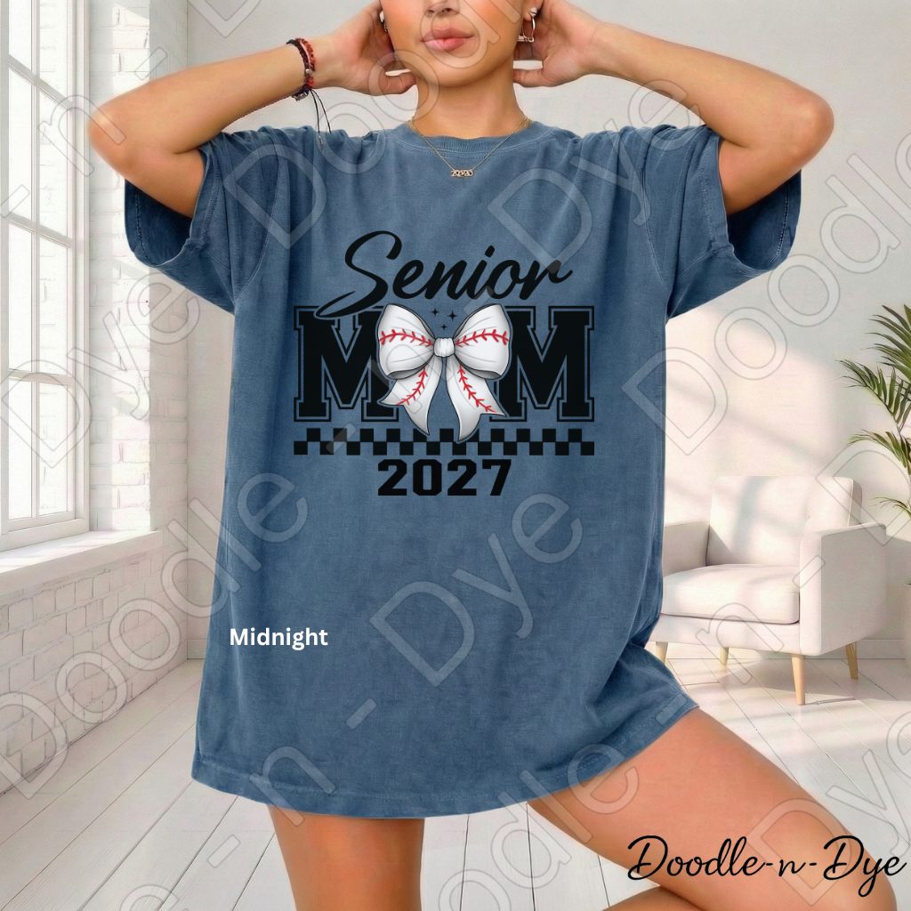 Senior Mom Baseball Comfort Colors Tee, Graduation Mom Shirt, Class of 2027 Mom T-Shirt