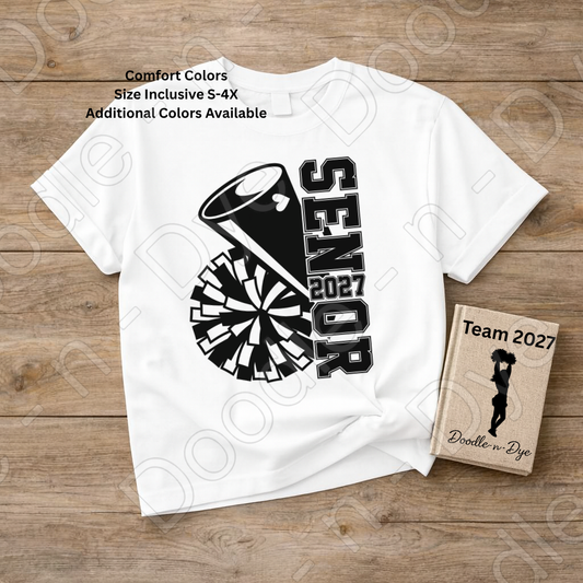 Senior 2027 Cheer Comfort Colors Tee, Senior Cheerleader T-Shirt, Class of 2027 Cheer Shirt, Graduation 2027 Cheerleader Tee