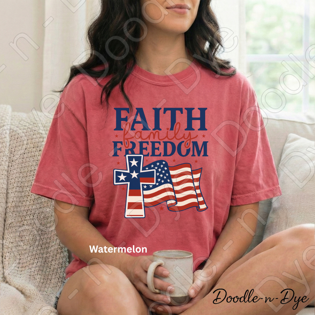 July 4th Faith-Based Comfort Colors Tee, Faith Family Freedom Shirt, USA Faith T Shirt, Red White & Blue Tee, Family Matching Tees