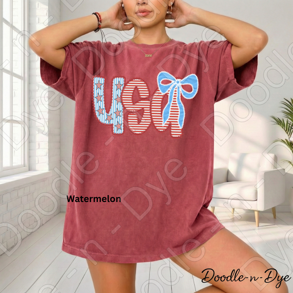 USA Lace & Americana Bow Shirt – Comfort Colors Patriotic Tee for Summer, 4th of July, Concerts, Parades & Everyday USA Pride