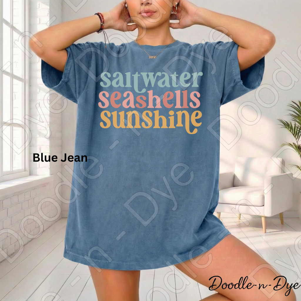 Saltwater Seashells Sunshine Shirt – Comfort Colors Beach Tee - Family Vacation T-Shirt