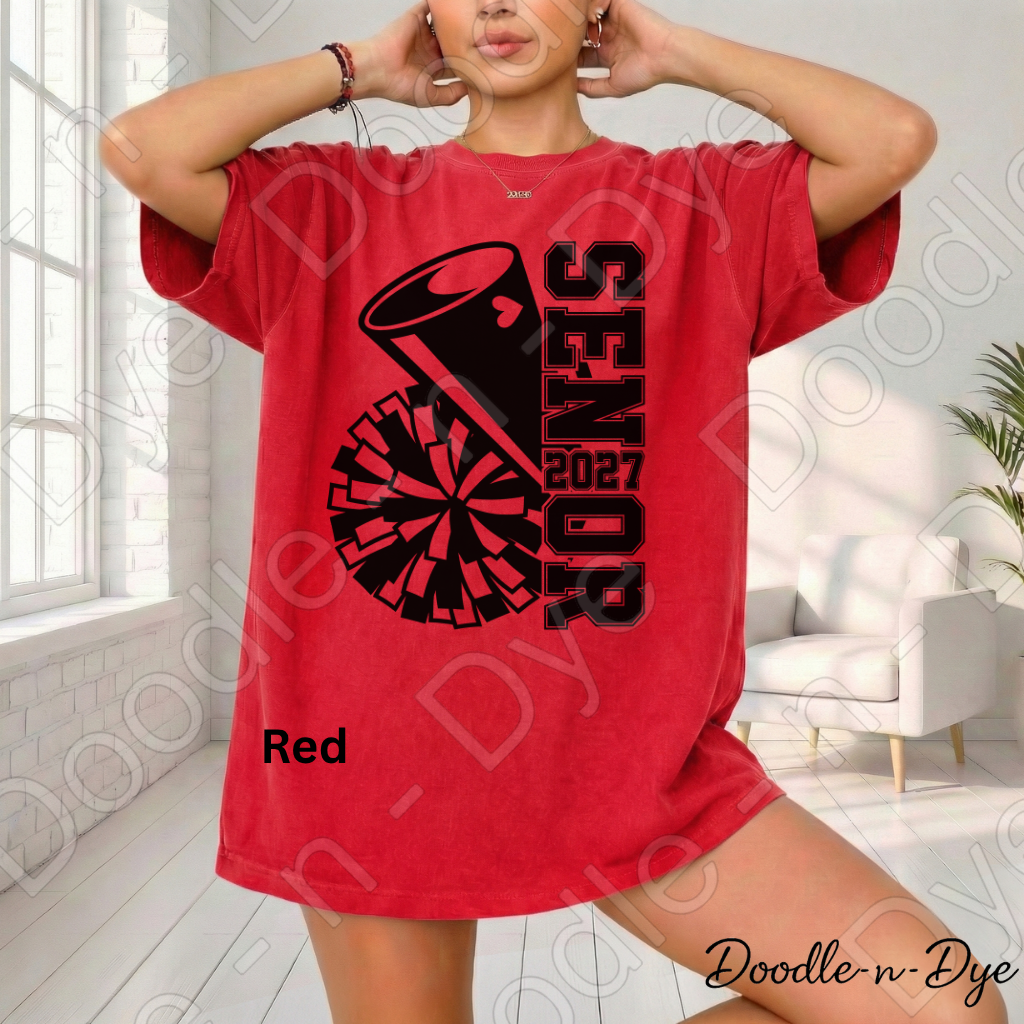 Senior 2027 Cheer Comfort Colors Tee, Senior Cheerleader T-Shirt, Class of 2027 Cheer Shirt, Graduation 2027 Cheerleader Tee
