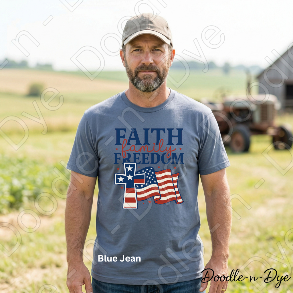 July 4th Faith-Based Comfort Colors Tee, Faith Family Freedom Shirt, USA Faith T Shirt, Red White & Blue Tee, Family Matching Tees