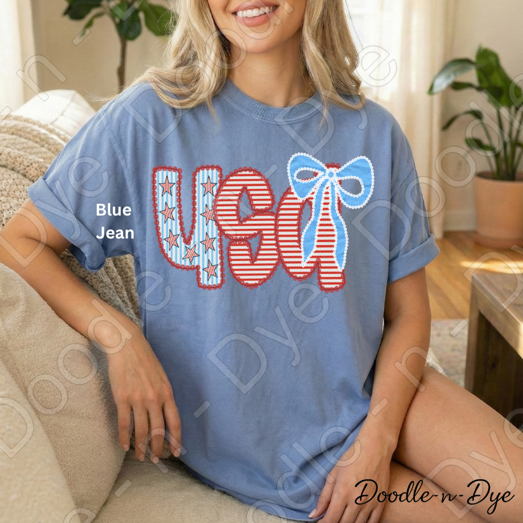 USA Lace & Americana Bow Shirt – Comfort Colors Patriotic Tee for Summer, 4th of July, Concerts, Parades & Everyday USA Pride