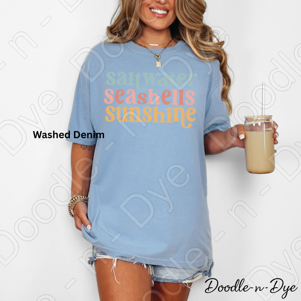 Saltwater Seashells Sunshine Shirt – Comfort Colors Beach Tee - Family Vacation T-Shirt