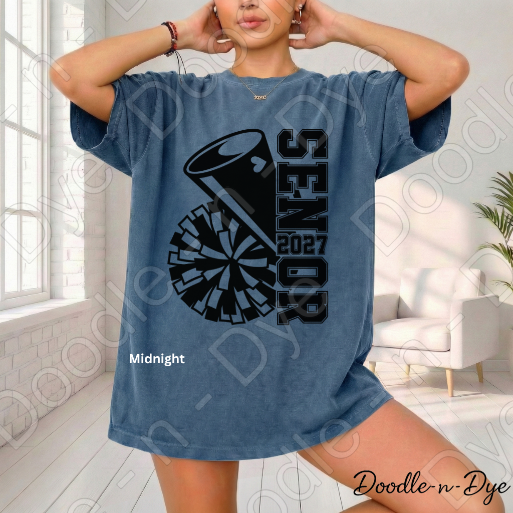 Senior 2027 Cheer Comfort Colors Tee, Senior Cheerleader T-Shirt, Class of 2027 Cheer Shirt, Graduation 2027 Cheerleader Tee